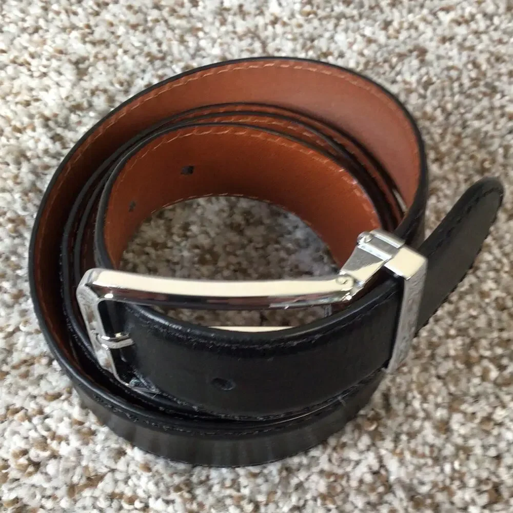 Alton Lane Black Italian Leather Dress Belt Size 44 USA Made Luxury Menswear XL